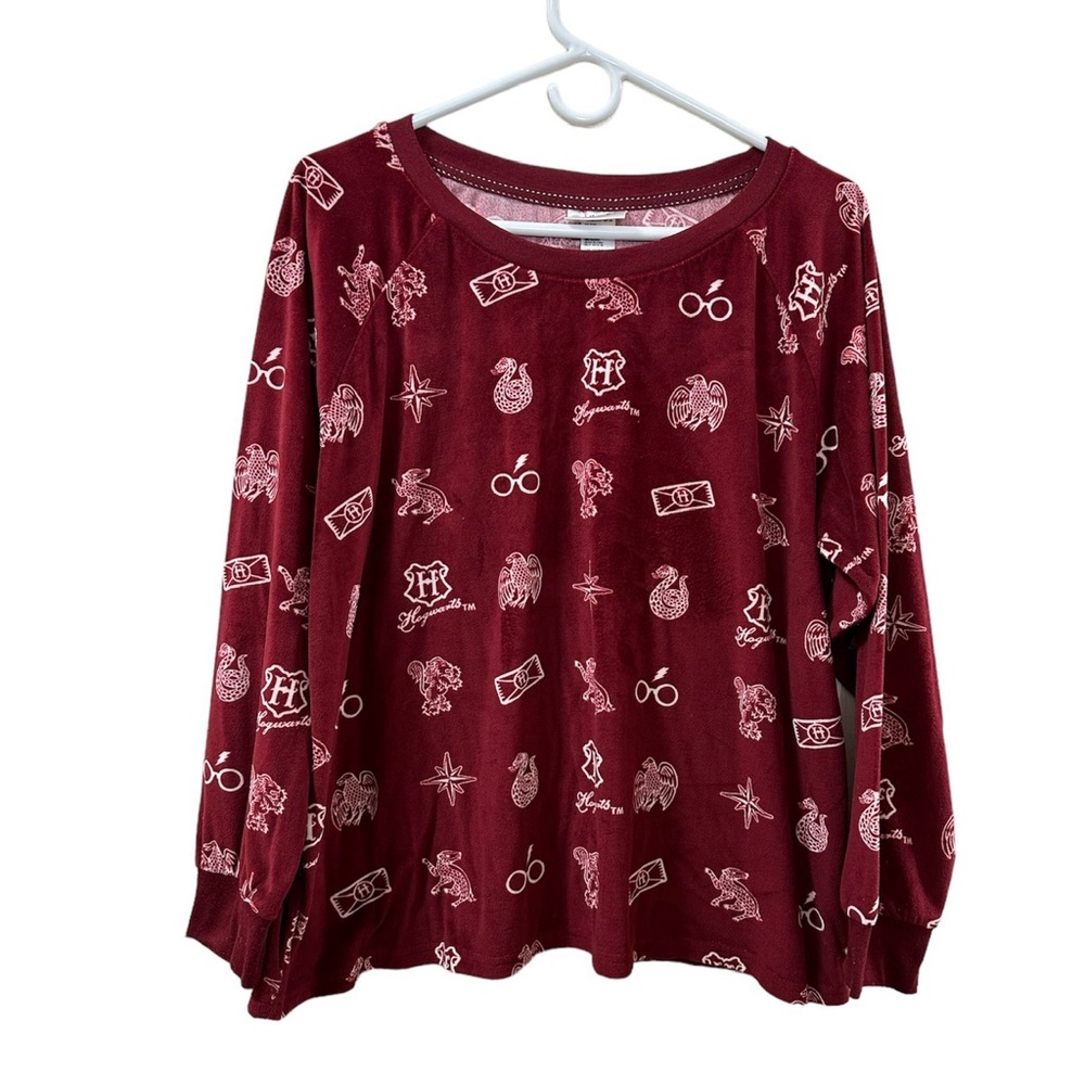 Harry Potter Wizarding World Microfleece Pajama Top XL Burgundy Long Sleeve